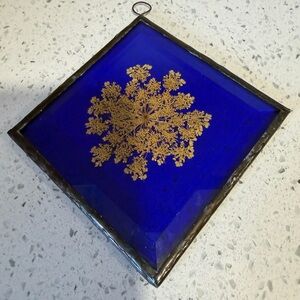 Dried Flower Pressed in Blue Glass Wall Art